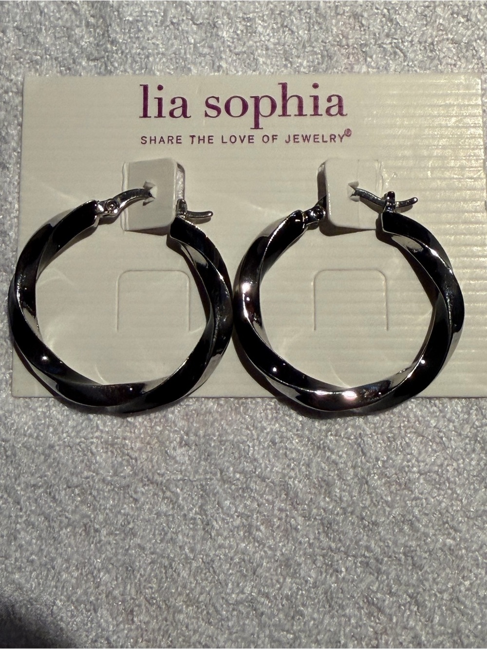NWT - Lia Sophia Polished Silver Twisted Hoop Earrings
